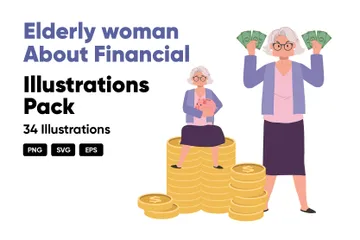 Femme âgée à propos de la finance Pack d'Illustrations