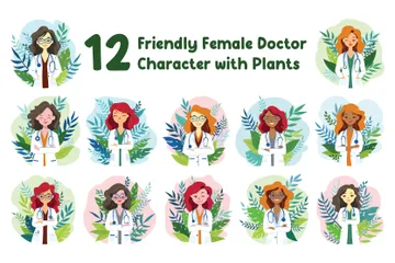 Médecin sympathique avec des plantes Pack d'Illustrations