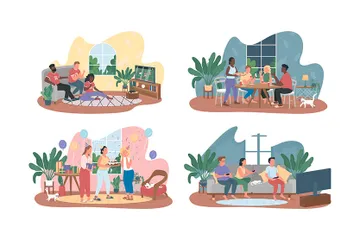 Amigos se divertem na festa em casa Pacote de Ilustrações