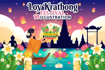 Festival de Loy Krathong Paquete de Ilustraciones