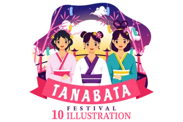 Festival Tanabata do Japão Pacote de Ilustrações