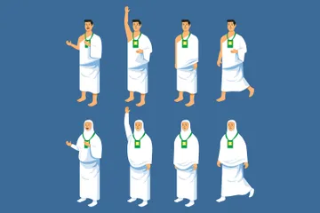 Figure Character Of Hajj Pilgrim Illustration Pack