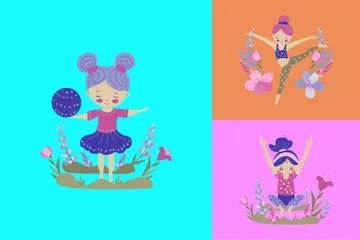 Fille faisant de la gymnastique Pack d'Illustrations