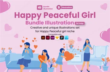 Fille heureuse et paisible Pack d'Illustrations