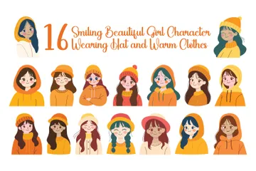 Fille mignonne et souriante portant des vêtements chauds Pack d'Illustrations