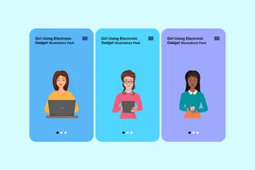 Fille utilisant un gadget électronique Pack d'Illustrations