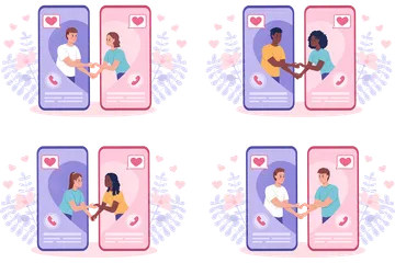 Finding Ideal Partner Through Dating App Illustration Pack