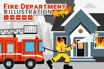 Fire Department Or Firefighter Illustration Pack