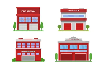 Fire Station Buildings Illustration Pack