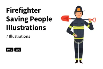 Firefighter Saving People Illustration Pack