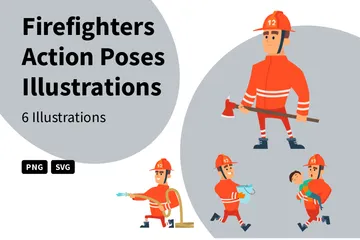 Firefighters Action Poses Illustration Pack