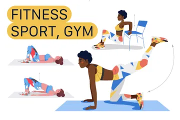 Fitness, Esporte, GINÁSTICA Pacote de Ilustrações