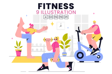 Fitness y gimnasio Paquete de Ilustraciones