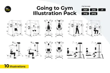 Sporttraining im Fitnessstudio Illustrationspack