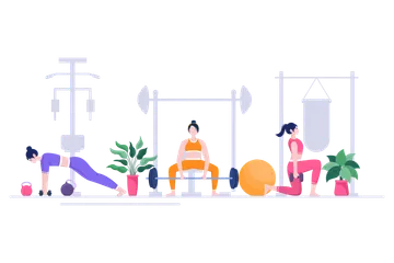 Training im Fitnessstudio Illustrationspack