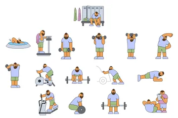 Training im Fitnessstudio Illustrationspack