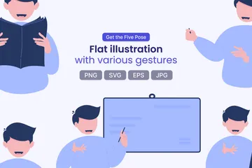Five Flat Illustration With Various Gestures Illustration Pack