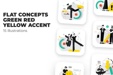 Concepts plats Accent vert rouge jaune Pack d'Illustrations