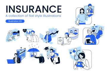 Flat Style Insurance With Shield Illustration Pack