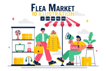 Flohmarkt-Shopping Illustration Pack