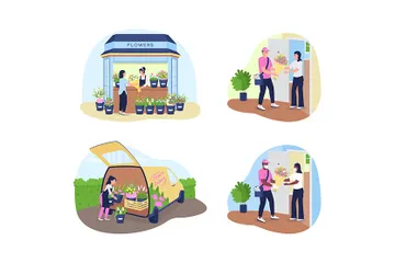 Flower Delivery Service Illustration Pack