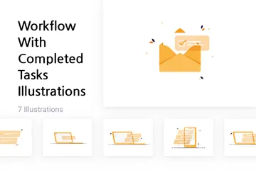 Flujo de trabajo con tareas completadas Paquete de Ilustraciones