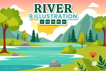 Flusslandschaft Illustrationspack