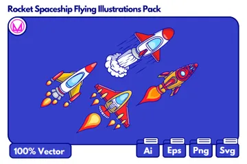 Foguete Nave Espacial Voando Pacote de Ilustrações