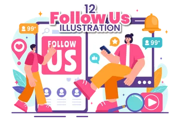 Folgen Sie uns und liken Sie uns Illustrationspack