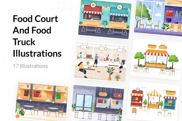 Food Court And Food Truck Illustration Pack