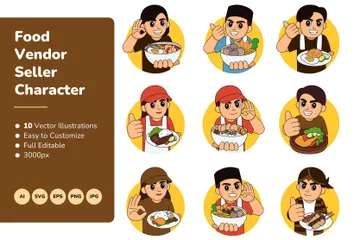 Food Vendor Seller Character Illustration Pack