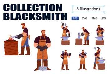 Forgerons représentés dans différentes poses Pack d'Illustrations