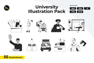 Étudiants et fournitures universitaires Pack d'Illustrations