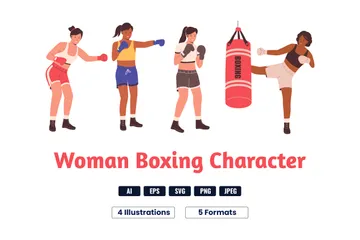 Frau, Boxen, Zeichen Illustrationspack