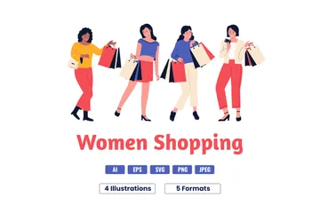 Frauen haben Spaß beim Shoppen Illustrationspack