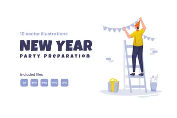 Free Preparativos para a festa de ano novo Pacote de Ilustrações