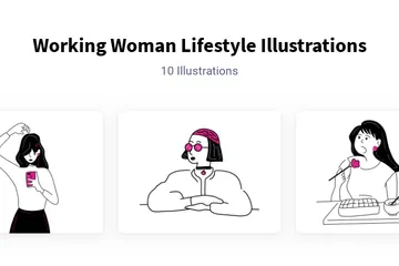 Free Working Woman Lifestyle Illustration Pack