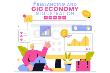 Freelancing e economia de gig Pacote de Ilustrações