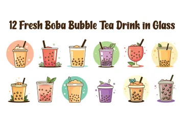 Fresh Boba Bubble Tea Drink In Glass Illustration Pack