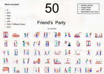 Party für Freunde Illustration Pack