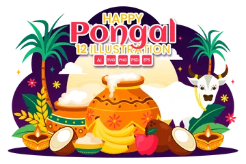 Fröhliches Pongal-Fest Illustrationspack