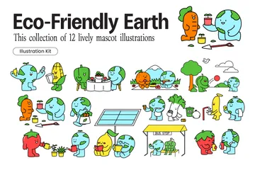 Fun Earth And Vegetable Eco-Friendly Illustration Pack