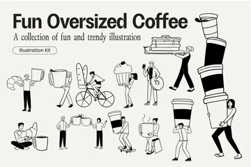 Fun Oversized Coffee And Breakfast Illustration Pack