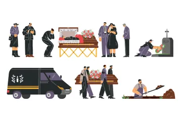 Funeral Ceremony And Burial Service Illustration Pack