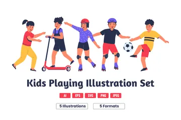 Funny Kids Playing Activity Illustration Pack