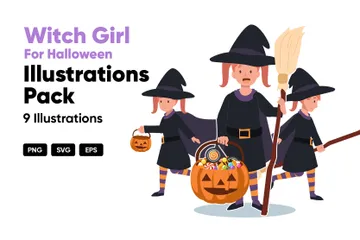 Garota bruxa para o Halloween Pacote de Ilustrações