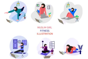 FITNESS PARA MENINA MUÇULMANA Pacote de Ilustrações