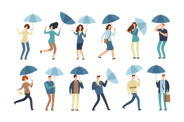 Personnes avec parapluie les jours de pluie Pack d'Illustrations