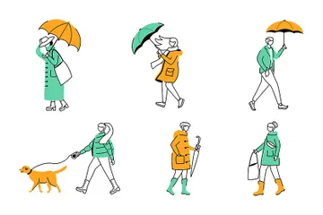 Personnes avec des parapluies Pack d'Illustrations