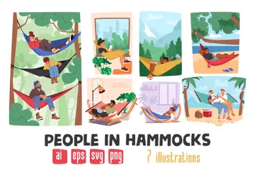 Des gens dans des hamacs Pack d'Illustrations